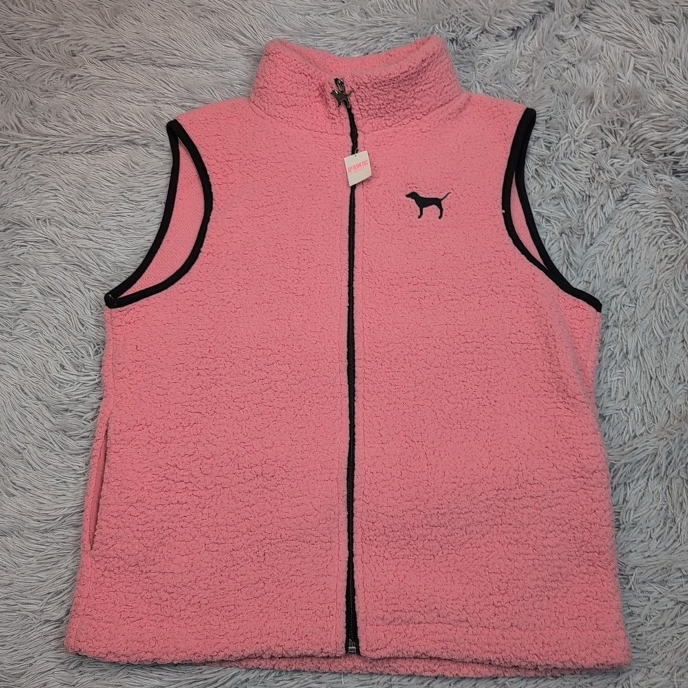 Victoria's Secret Vest Womens L Pink Fleece Gorpcore Pockets Zip Up Soft New